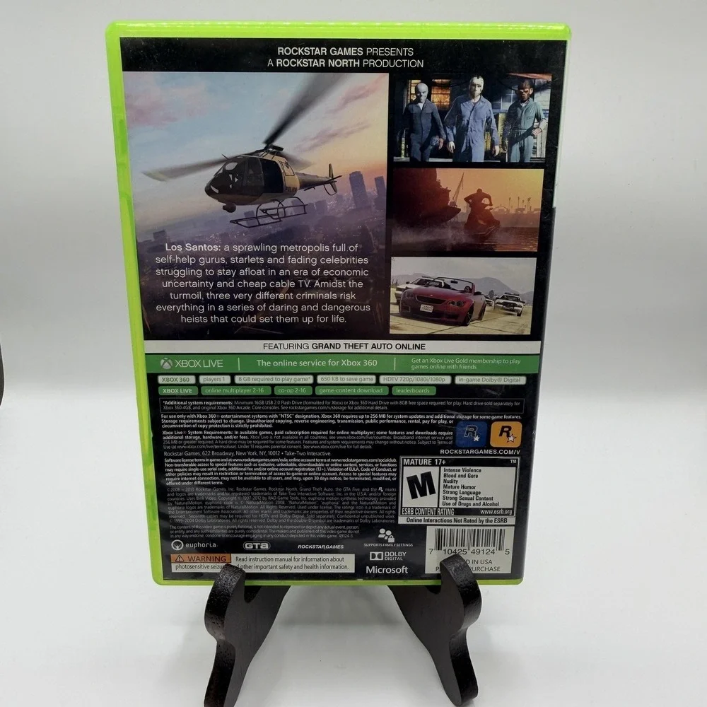Grand Theft‎ Auto V Microsoft Xbox 360 Game M Rockstar NTSC 2013 2 Disc Action